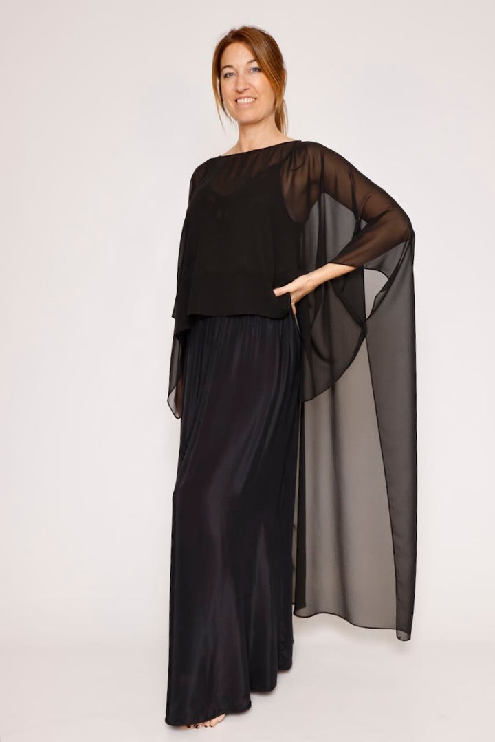 Blusa tipo capa asimétrica 63-2189-NEGRO
