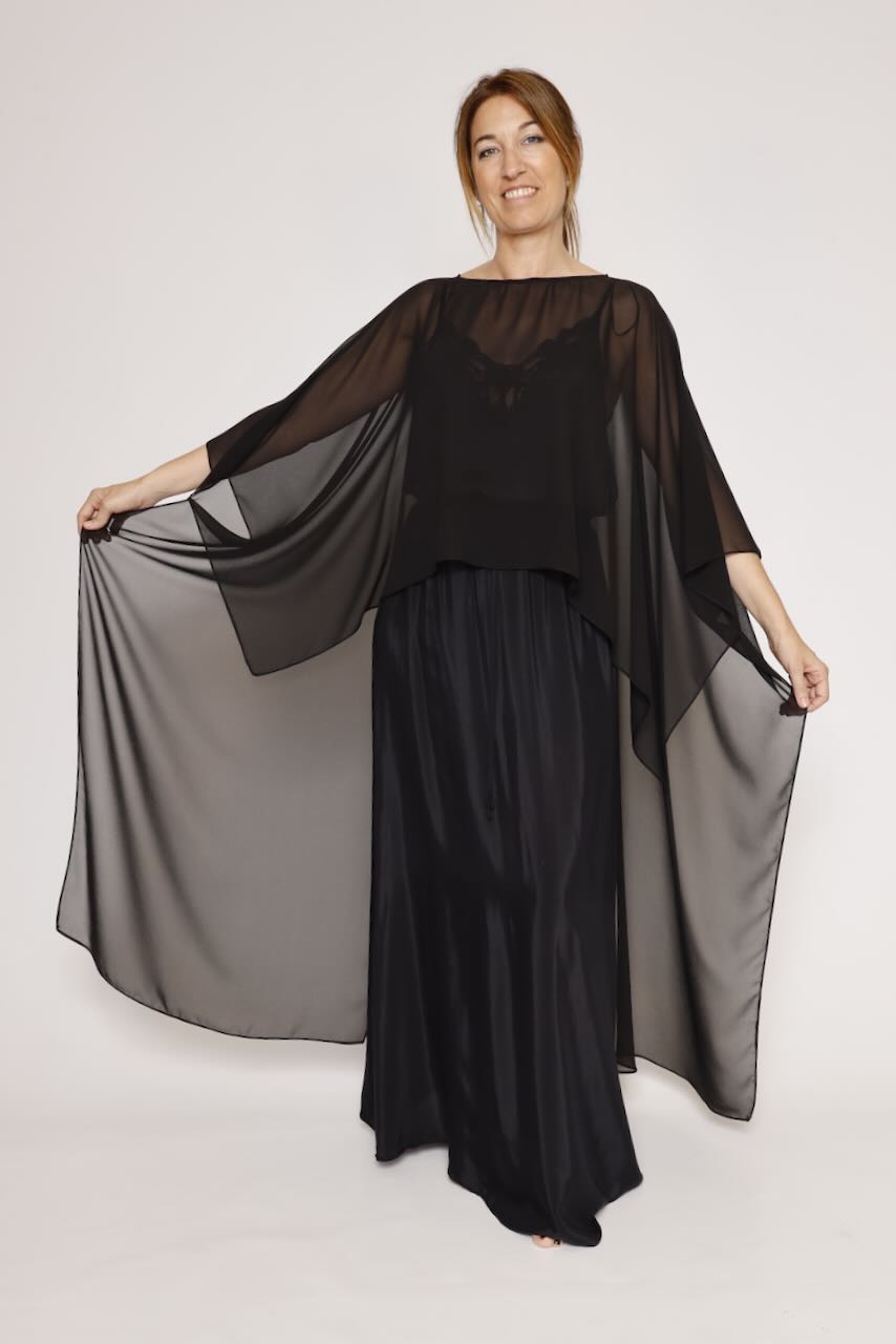Blusa tipo capa asimétrica 63-2189-NEGRO