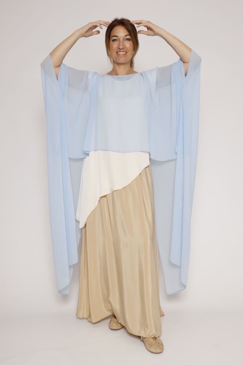 Blusa tipo capa asimétrica 63-2189-AZUL