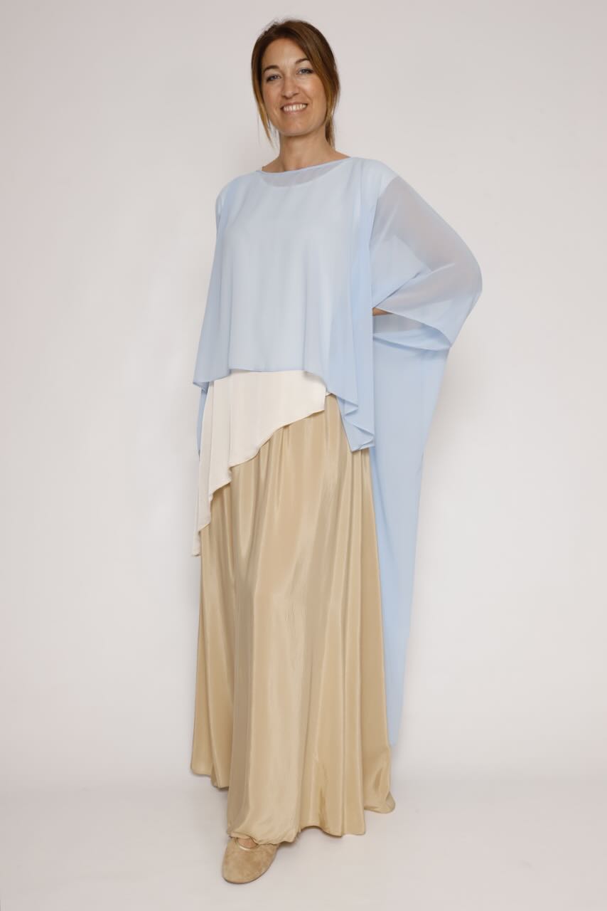 Blusa tipo capa asimétrica 63-2189-AZUL