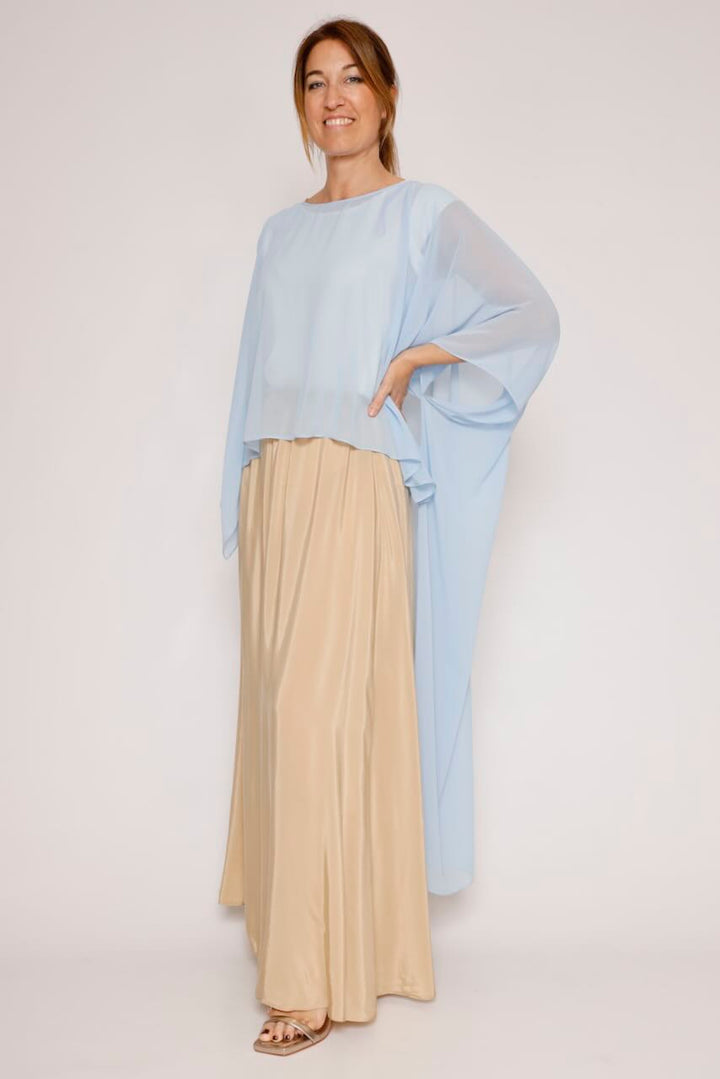 Blusa tipo capa asimétrica 63-2189-AZUL