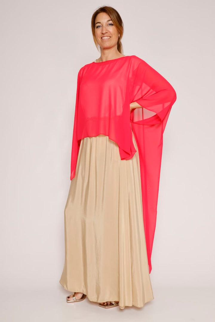 Blusa tipo capa asimétrica 63-2189-ROSA