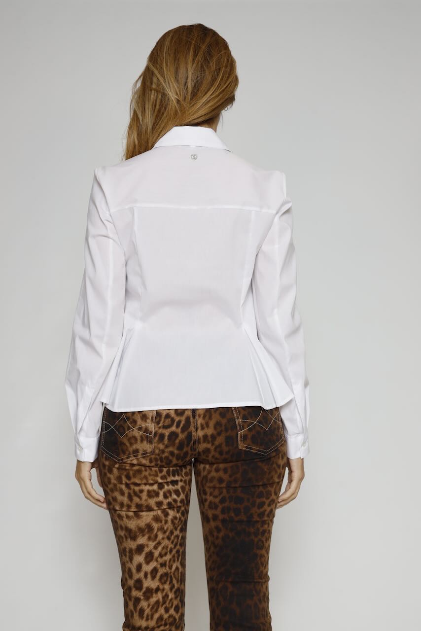 Camisa acampanada con pinzas y cuello clásico C1KXWV6000-BLANCO