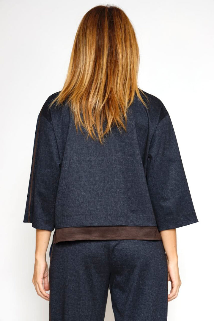 Blusa con detalles efecto ante 54-2031-MARINO