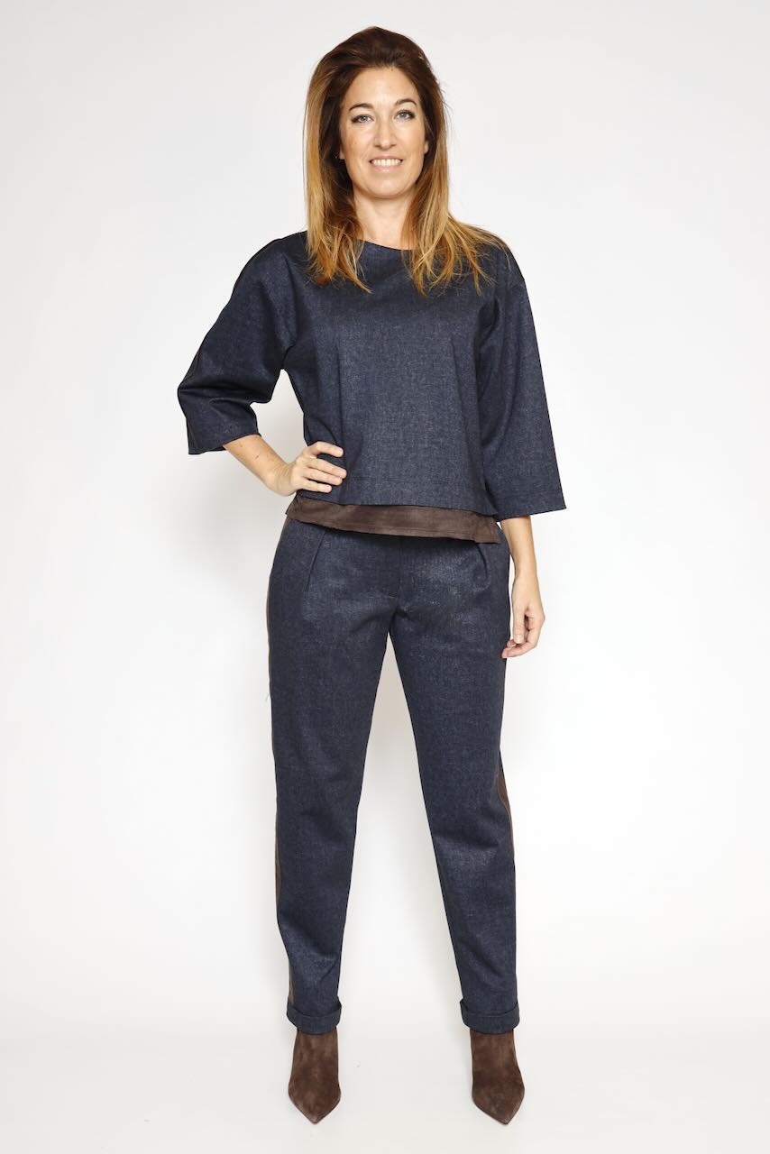 Blusa con detalles efecto ante 54-2031-MARINO