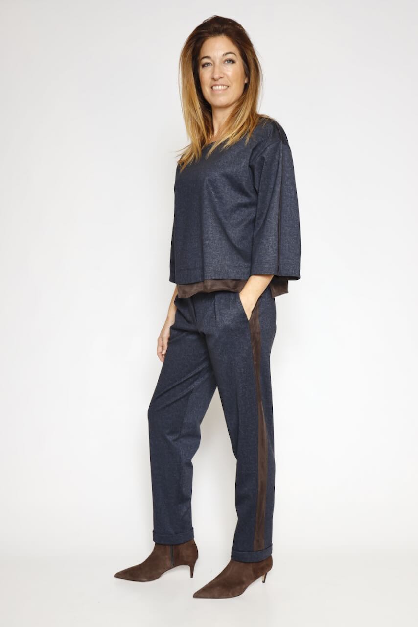 Blusa con detalles efecto ante 54-2031-MARINO