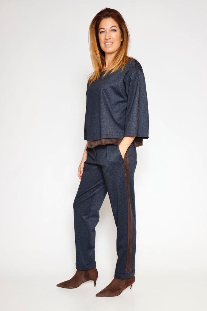 Blusa con detalles efecto ante 54-2031-MARINO