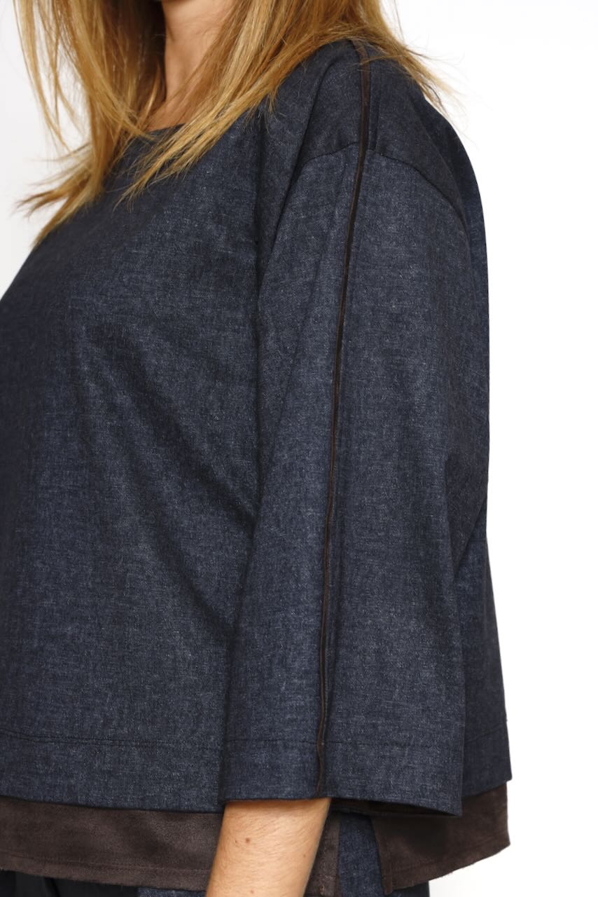 Blusa con detalles efecto ante 54-2031-MARINO