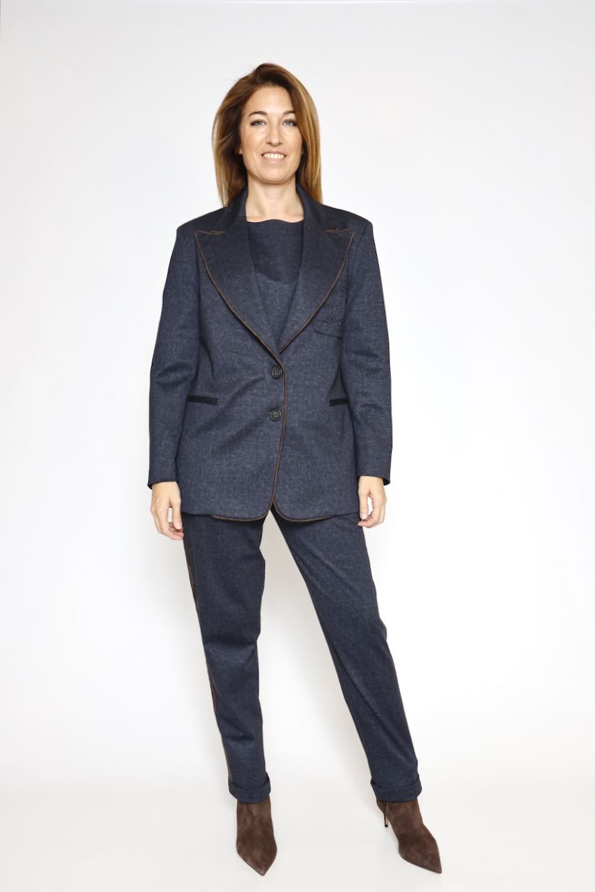 Pantalones con detalles efecto ante y bajos vueltos 54-5026-MARINO