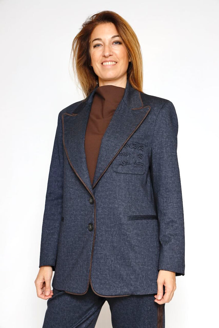 Blazer con detalle de ribete y bolsillo 54-1056-MARINO