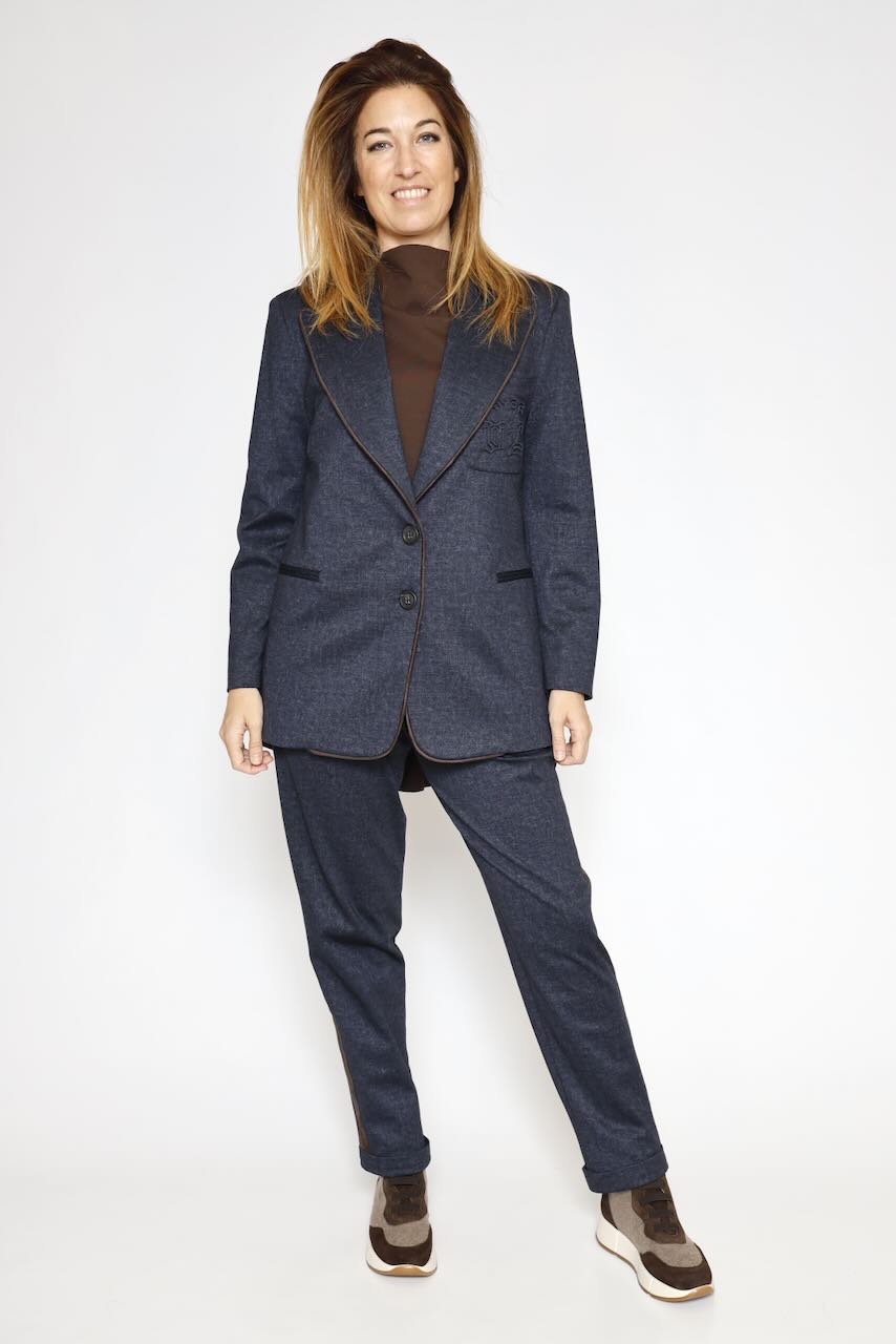 Blazer con detalle de ribete y bolsillo 54-1056-MARINO