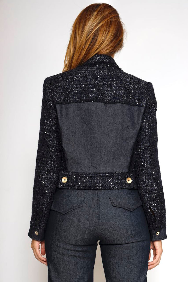 Blazer corto de tweed con lurex 54-1006-AZUL