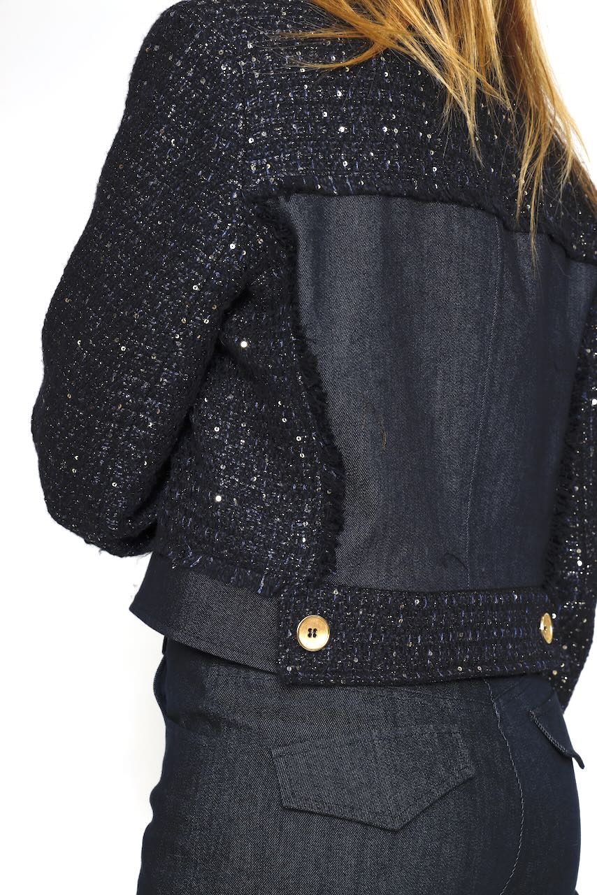 Blazer corto de tweed con lurex 54-1006-AZUL