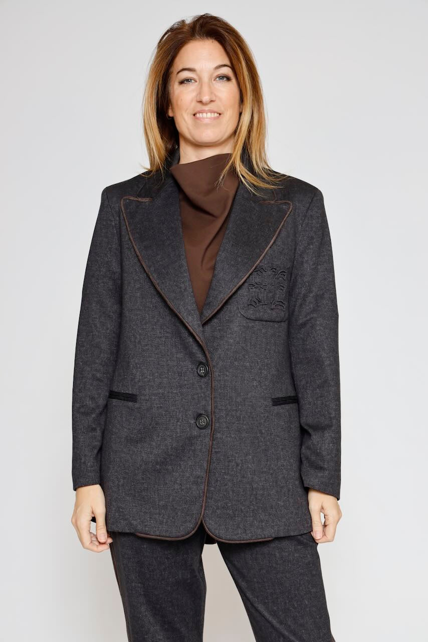 Blazer con detalle de ribete y bolsillo 54-1056-NEGRO