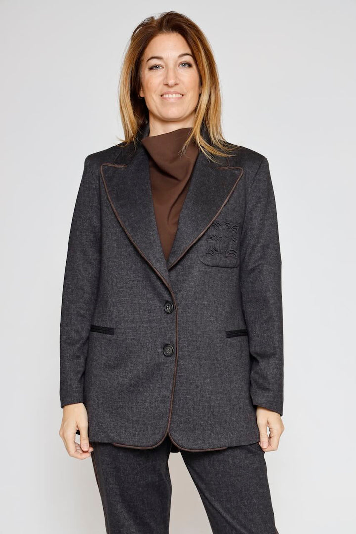 Blazer con detalle de ribete y bolsillo 54-1056-NEGRO