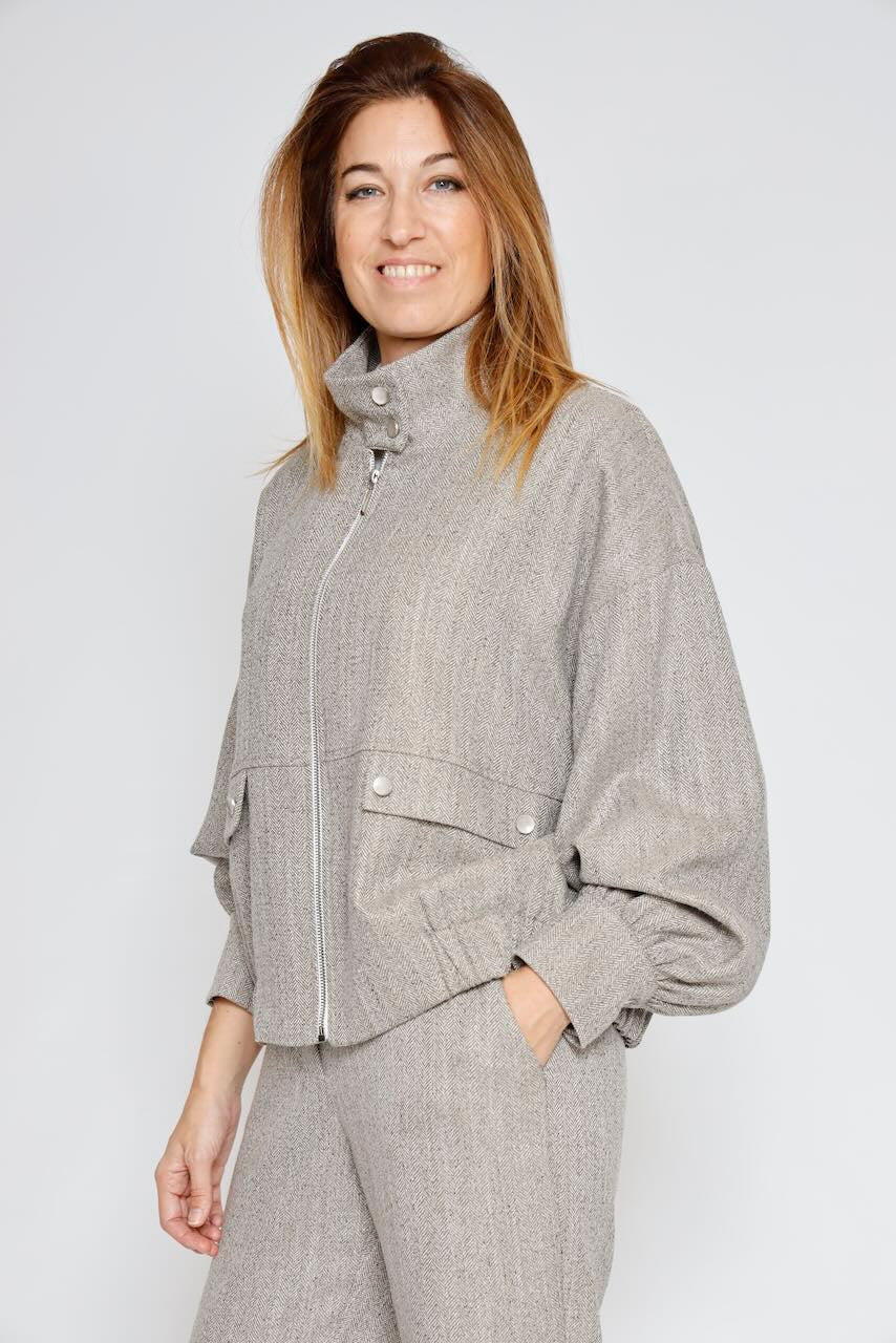 Chaqueta de espiga con cuello alto 54-1016-GRIS