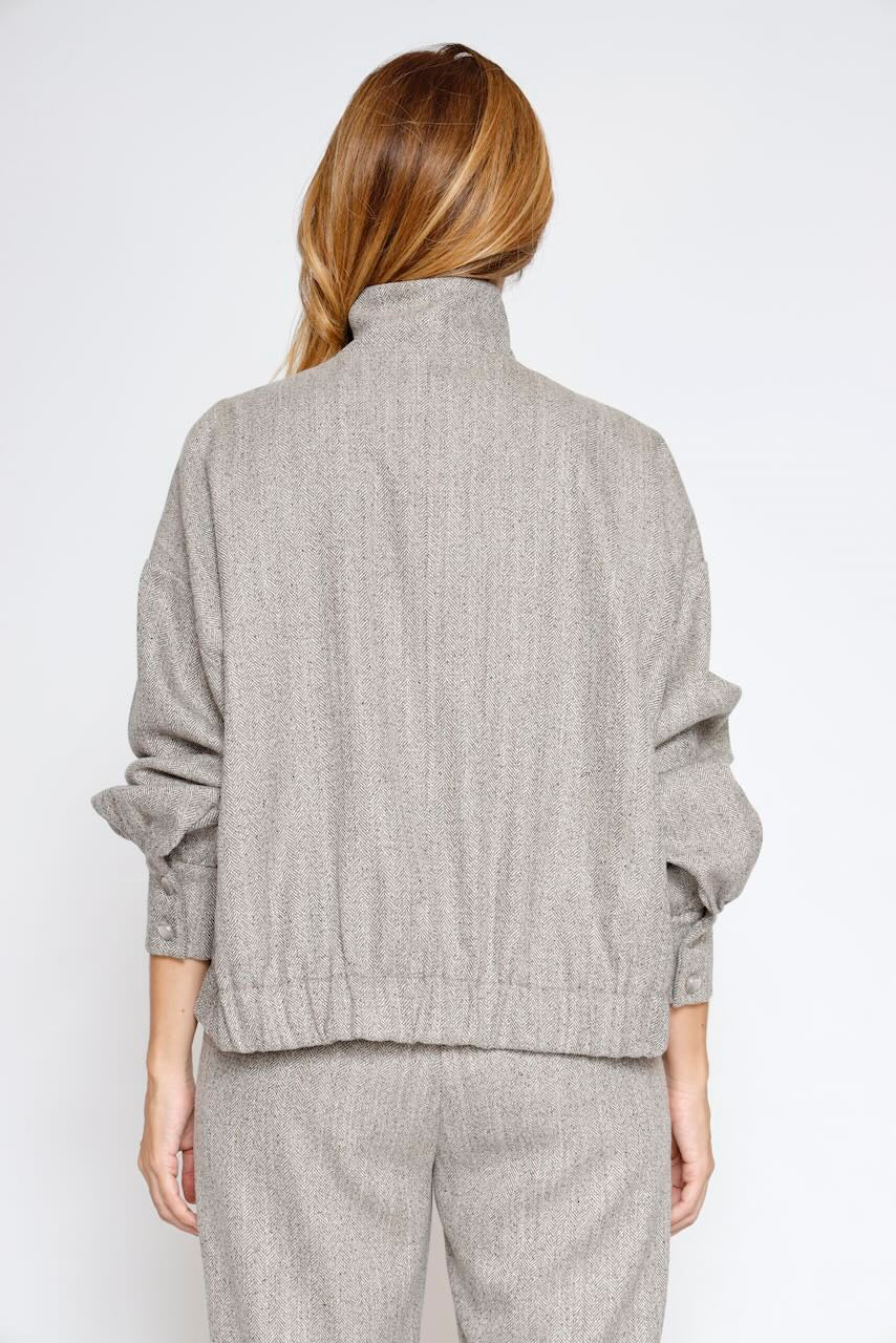 Chaqueta de espiga con cuello alto 54-1016-GRIS