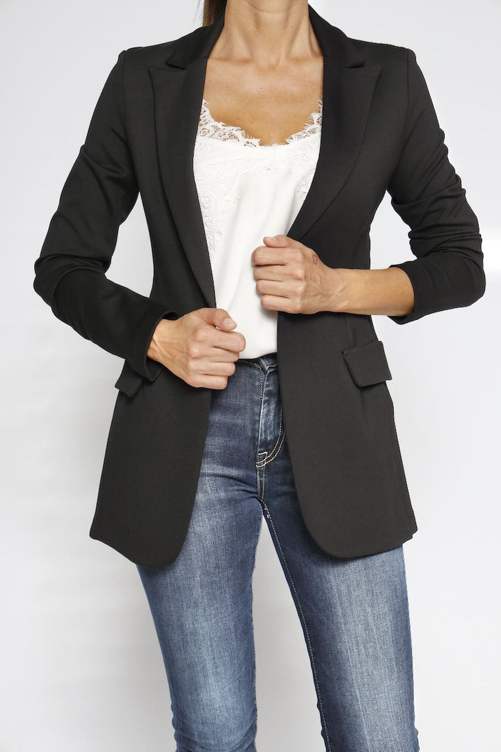 LONG BLAZER WITH ROMA KNITTING JQ13FIB415-BLACK