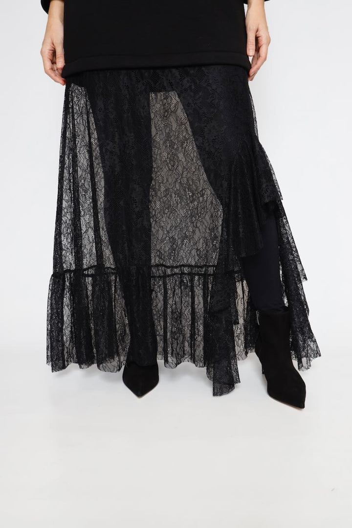 VESTIDO COMBINADO CON ENCAJE A25AN703-NEGRO