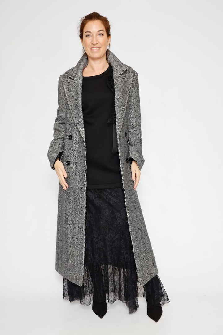 VESTIDO COMBINADO CON ENCAJE A25AN703-NEGRO