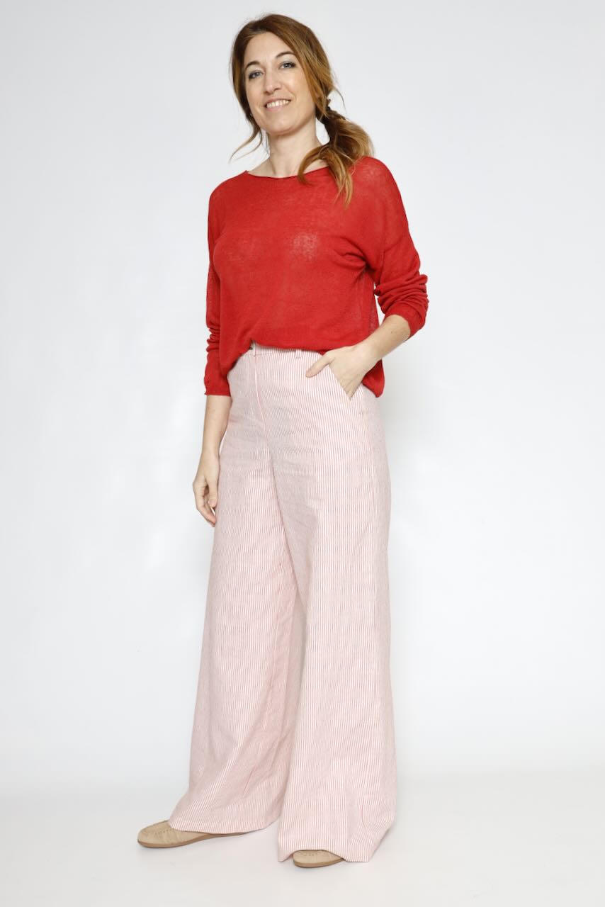 PANTALON BY10299-BLANCO/ROJO