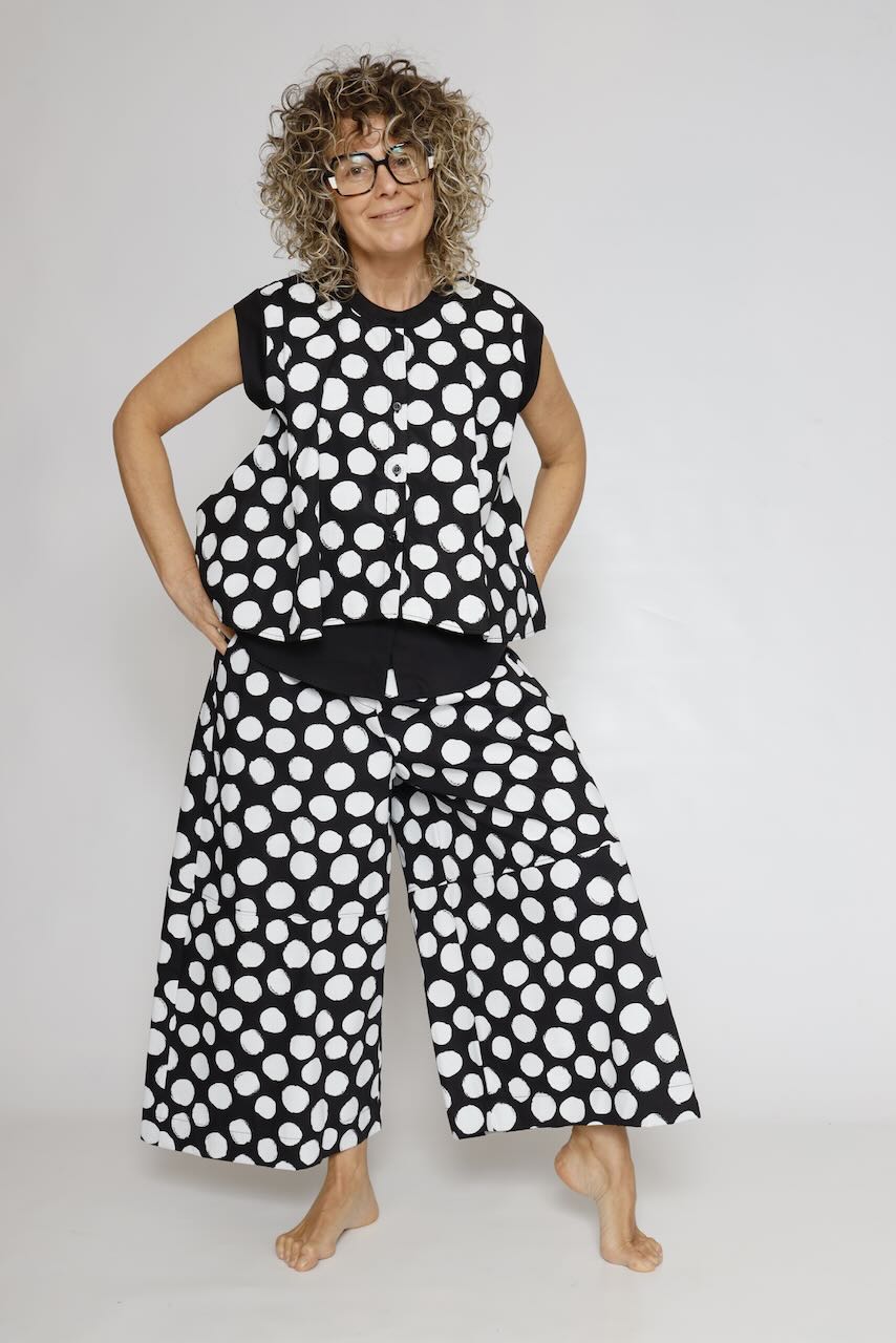 PANTALÓN LUNARES P6BM6336-NEGRO/BLANCO
