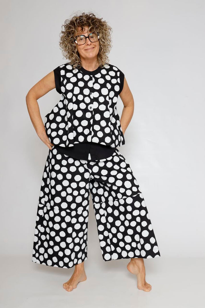 PANTALÓN LUNARES P6BM6336-NEGRO/BLANCO